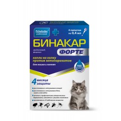 Капли на холку против эктопаразитов для кошек и котят Бинакар Форте, 4 пипетки